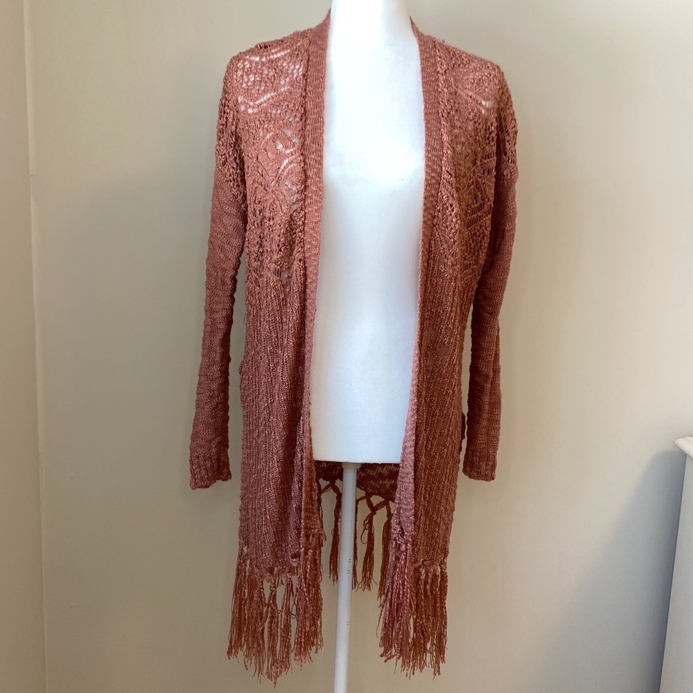 Cloudchaser Pink Macrame Style Boho Cardigan